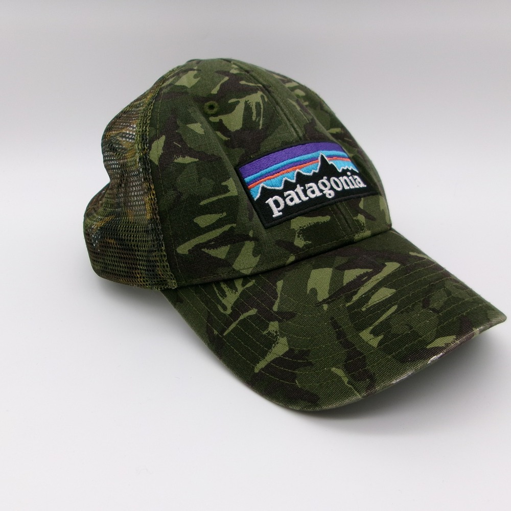 Patagonia P-6 Logo Trucker Hat Camo Mesh Snapback Cap Olive Green Camouflage